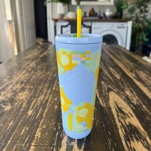 Starbucks - Blue & Yellow Floral Tumbler with Straw